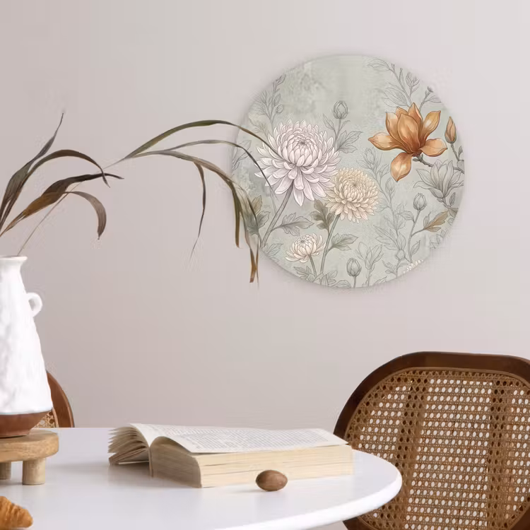 Illustratie - Bloemen - Groen Wandcirkel kunststof plaat 5mm dik klein -sfeer4