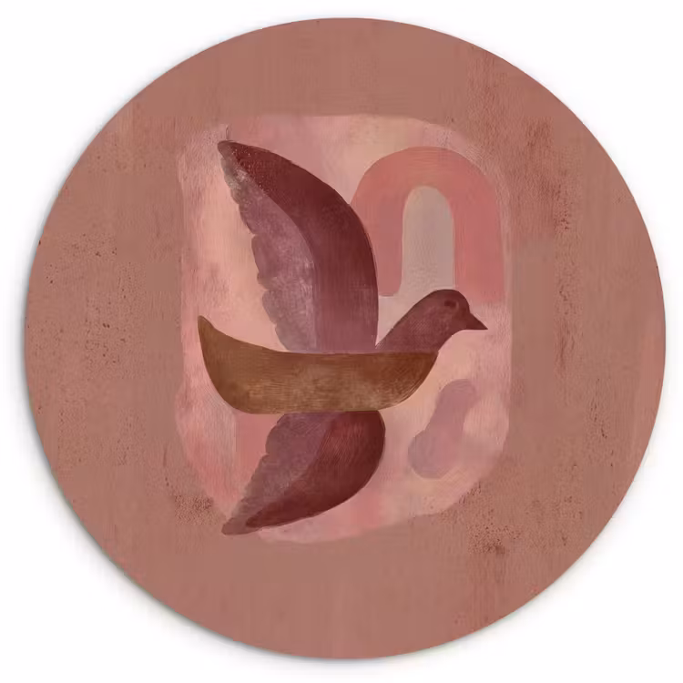 Illustratie - Vogels - Abstract - Roze Wandcirkel kunststof plaat 5mm dik klein -3d