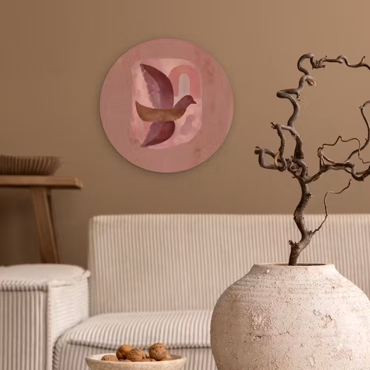 Illustratie - Vogels - Abstract - Roze Wandcirkel kunststof plaat 5mm dik klein -sfeer1