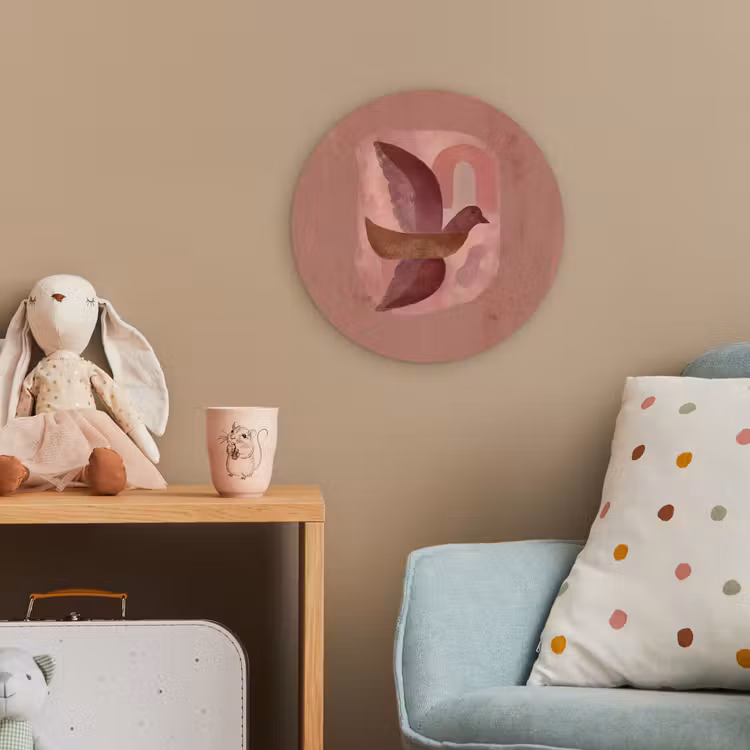 Illustratie - Vogels - Abstract - Roze Wandcirkel kunststof plaat 5mm dik klein -tsfeer1_kind