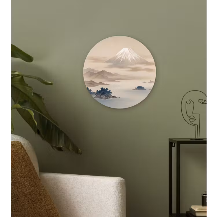 Japans - Landschap - Beige Wandcirkel kunststof plaat 5mm dik klein -sfeer3