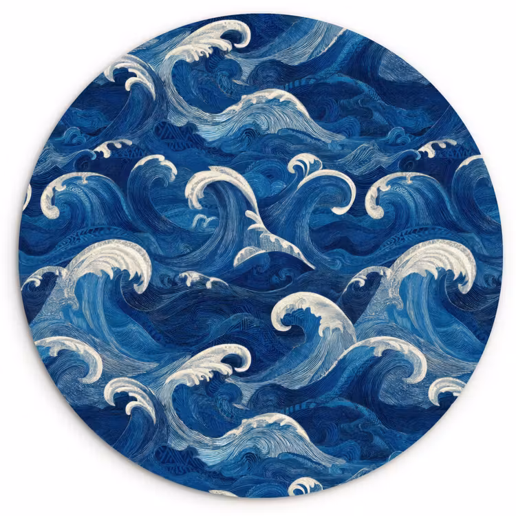 Japans - Oceaan - Golven - Blauw Wandcirkel kunststof plaat 5mm dik klein 188 -3d
