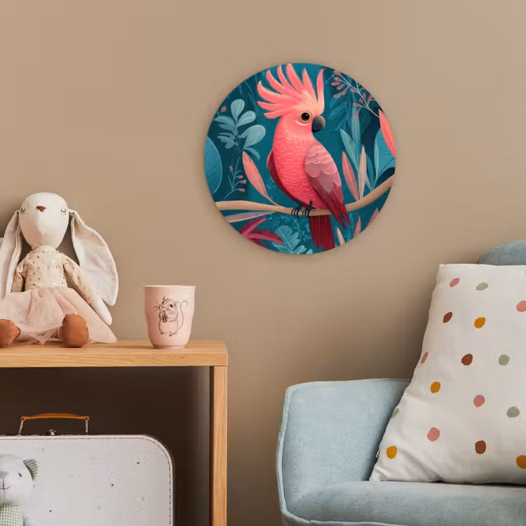 Kaketoe - Tropische bladeren - Tak Wandcirkel kunststof plaat 5mm dik klein -tsfeer1_kind