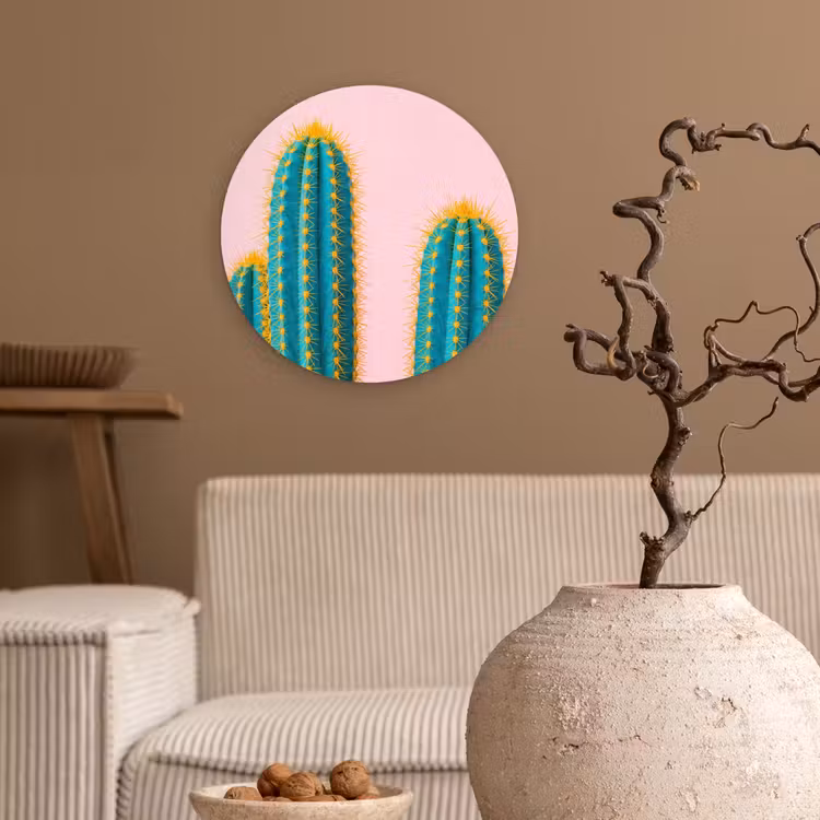 Cactussen - Modern - Pastel Wandcirkel kunststof plaat 5mm dik klein -sfeer1