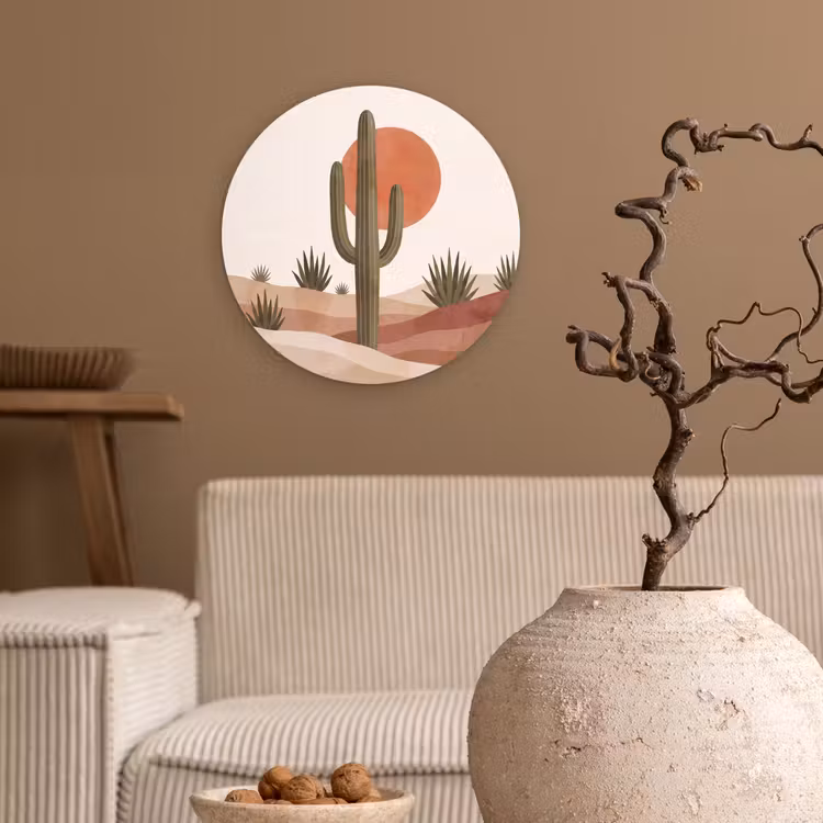Cactus - Duinen - Modern - Landschap - Groen Wandcirkel kunststof plaat 5mm dik klein -sfeer1