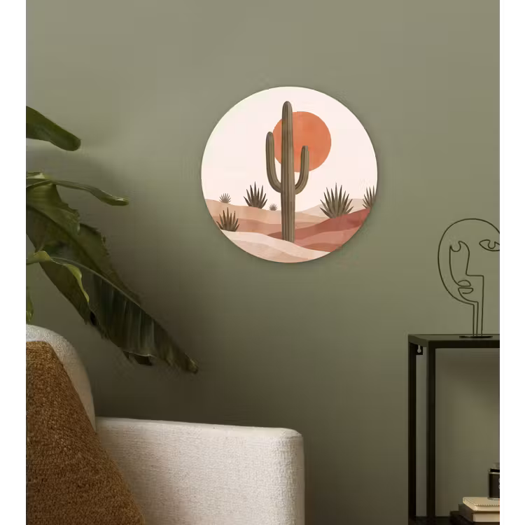 Cactus - Duinen - Modern - Landschap - Groen Wandcirkel kunststof plaat 5mm dik klein -sfeer3