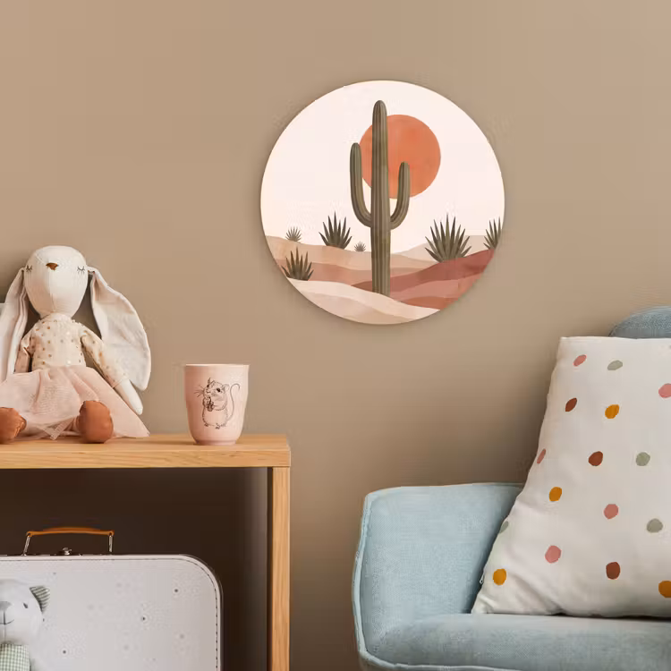 Cactus - Duinen - Modern - Landschap - Groen Wandcirkel kunststof plaat 5mm dik klein -tsfeer1_kind