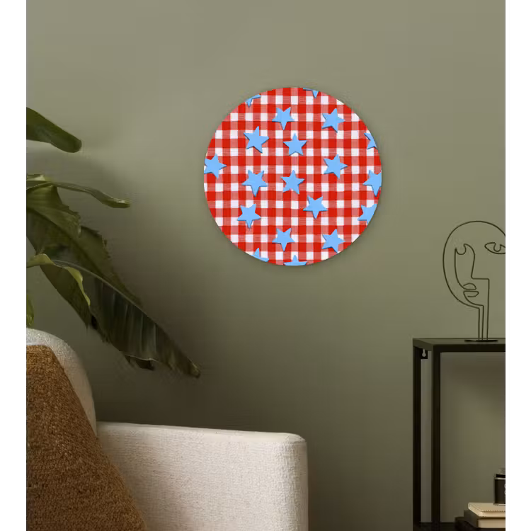 Ruit - Sterren - Rood Wandcirkel kunststof plaat 5mm dik klein 188 -sfeer3