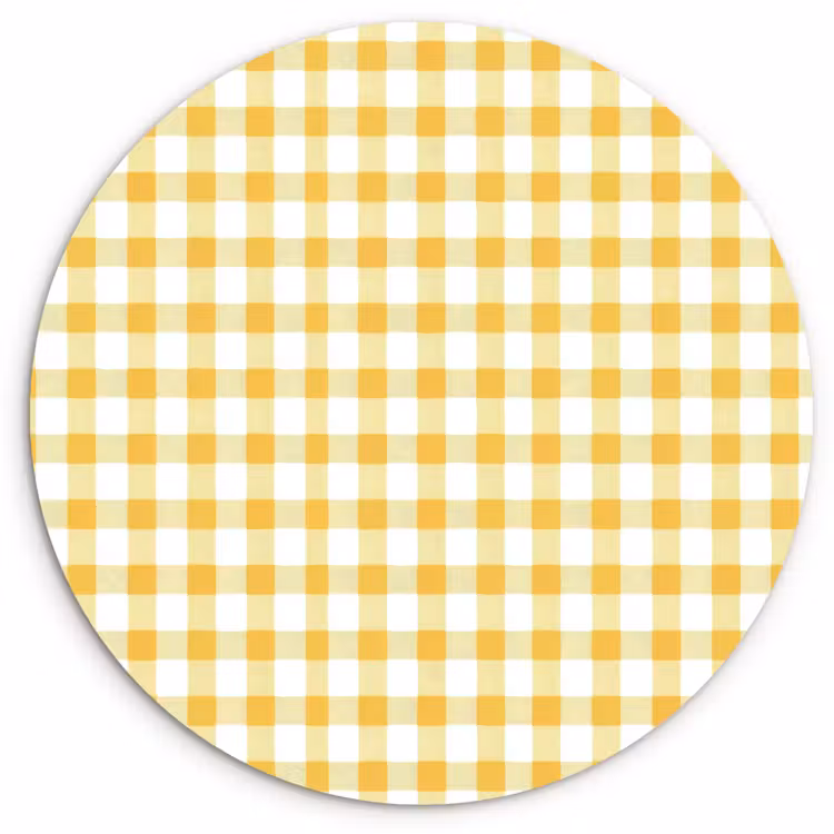 Ruit - Gingham - Klassiek - Geel en Wit Wandcirkel kunststof plaat 5mm dik klein 188 -3d