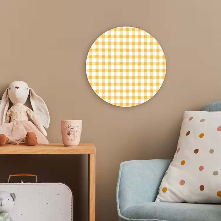 Ruit - Gingham - Klassiek - Geel en Wit Wandcirkel kunststof plaat 5mm dik klein 188 -tsfeer1_kind