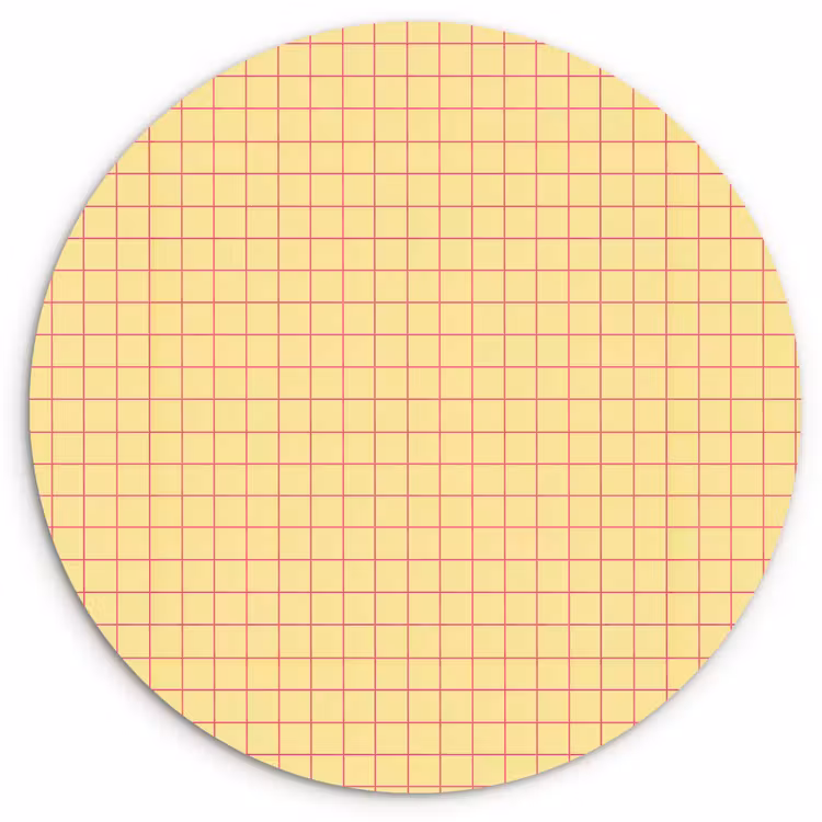 Ruitjes - Grid - Minimalistisch - Geel - Roze Wandcirkel kunststof plaat 5mm dik klein 188 -3d
