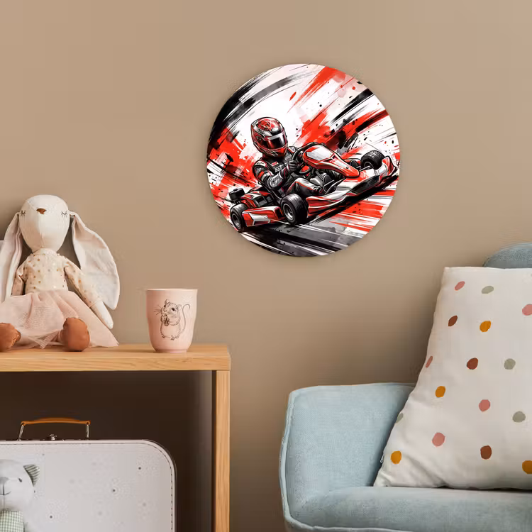 Kart - Coureur - Snelheid - Rood Wandcirkel kunststof plaat 5mm dik klein -tsfeer1_kind