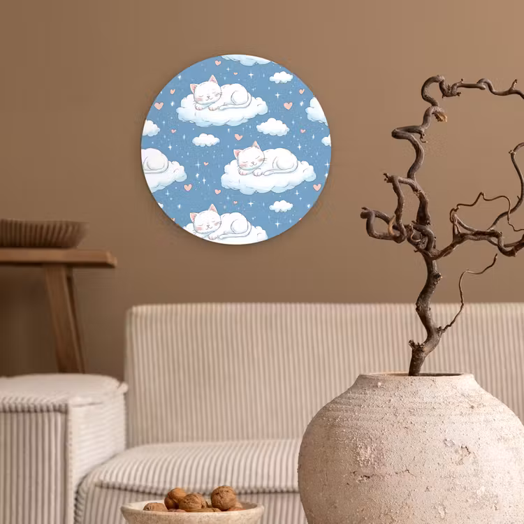 Kitten - Wolken - Blauw Wandcirkel kunststof plaat 5mm dik klein 188 -sfeer1