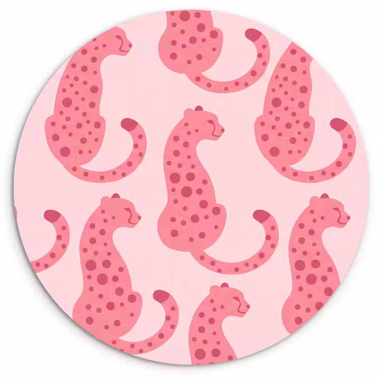 Kat - Gevlekt - Dieren - Patroon - Roze Wandcirkel kunststof plaat 5mm dik klein -3d