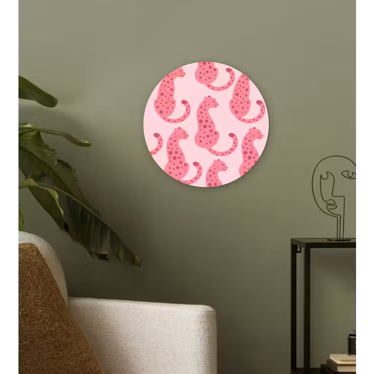 Kat - Gevlekt - Dieren - Patroon - Roze Wandcirkel kunststof plaat 5mm dik klein -sfeer3