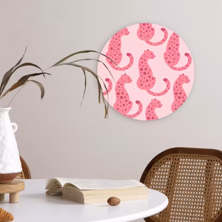 Kat - Gevlekt - Dieren - Patroon - Roze Wandcirkel kunststof plaat 5mm dik klein -sfeer4