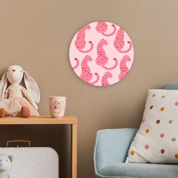 Kat - Gevlekt - Dieren - Patroon - Roze Wandcirkel kunststof plaat 5mm dik klein -tsfeer1_kind