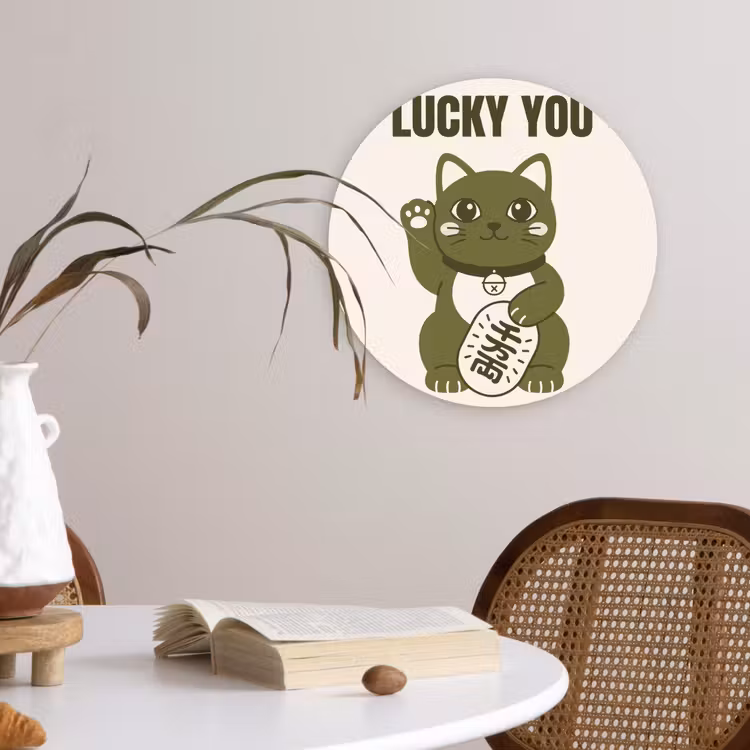Kat - Geluk - Dieren - Modern - Groen Wandcirkel kunststof plaat 5mm dik klein -sfeer4