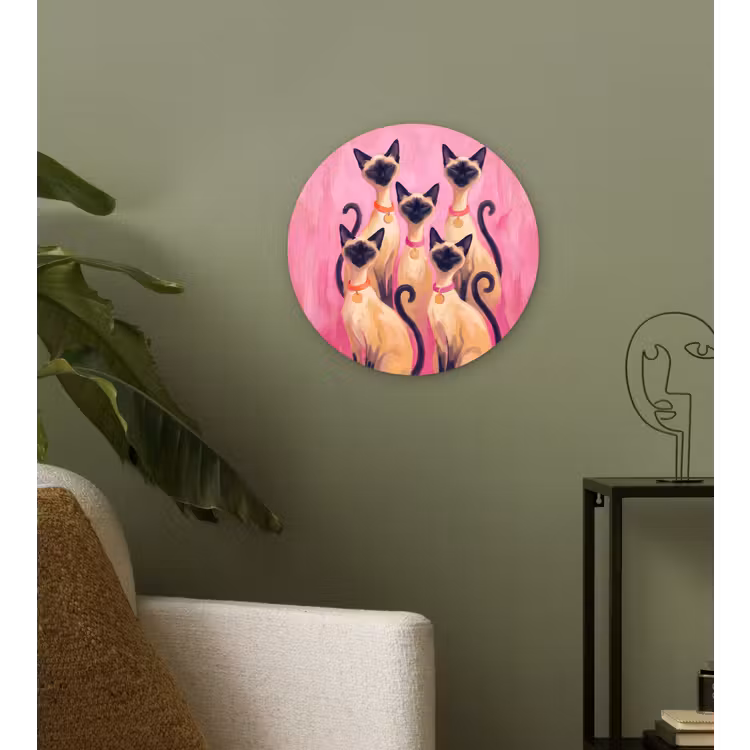 Kat - Groep - Dieren - Modern - Roze Wandcirkel kunststof plaat 5mm dik klein -sfeer3