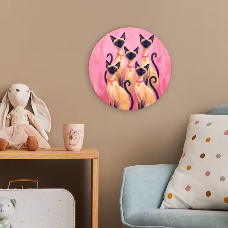 Kat - Groep - Dieren - Modern - Roze Wandcirkel kunststof plaat 5mm dik klein -tsfeer1_kind