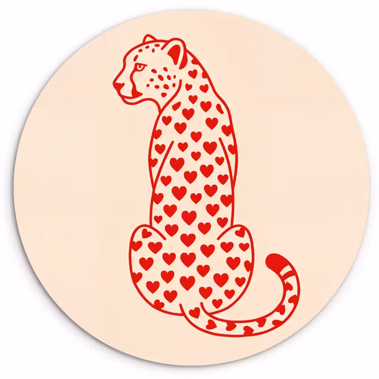 Kat - Harten - Dieren - Modern - Rood Wandcirkel kunststof plaat 5mm dik klein -3d