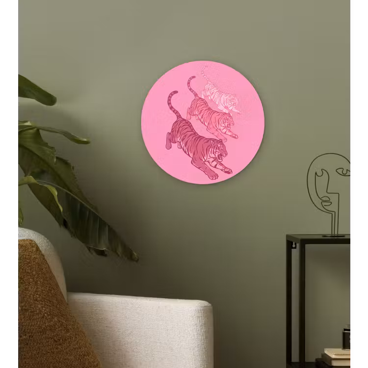 Kat - Springend - Dieren - Roze - Modern Wandcirkel kunststof plaat 5mm dik klein -sfeer3
