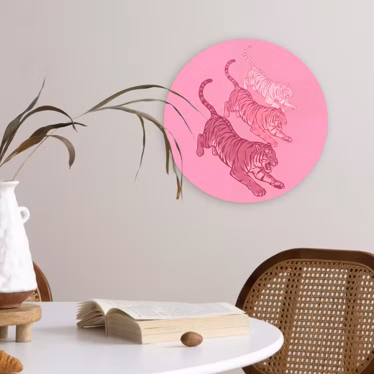 Kat - Springend - Dieren - Roze - Modern Wandcirkel kunststof plaat 5mm dik klein -sfeer4