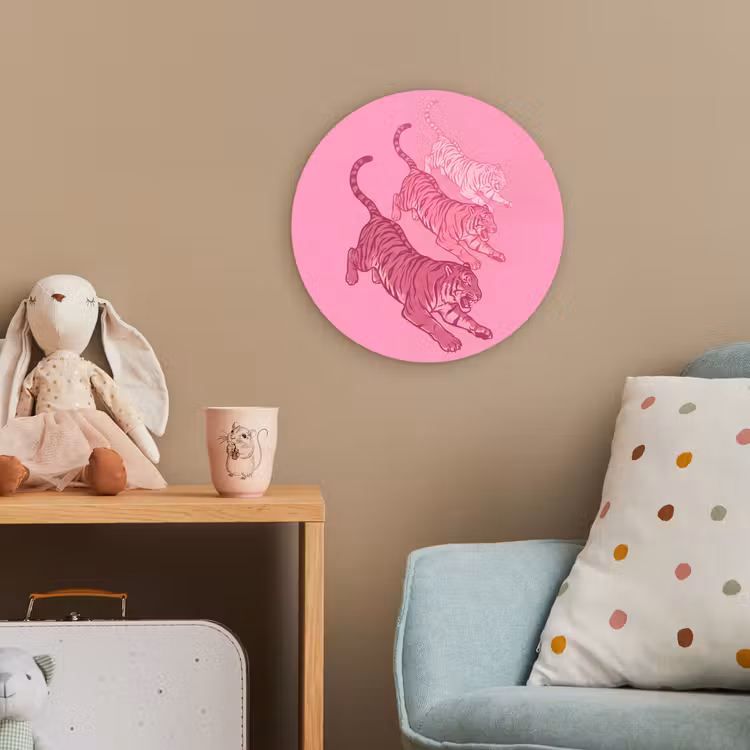 Kat - Springend - Dieren - Roze - Modern Wandcirkel kunststof plaat 5mm dik klein -tsfeer1_kind