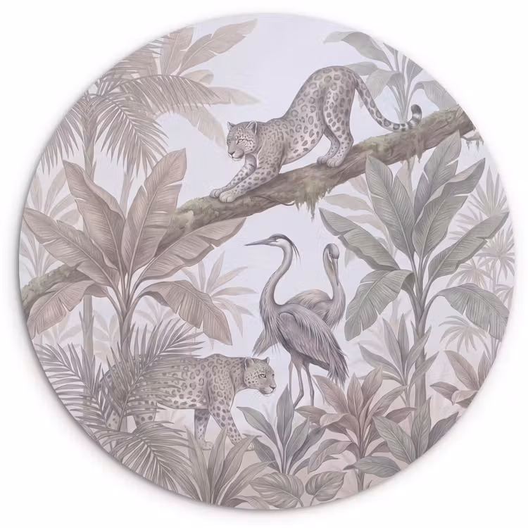 Kat - Vogel - Jungle - Illustratie - Dieren Wandcirkel kunststof plaat 5mm dik klein -3d