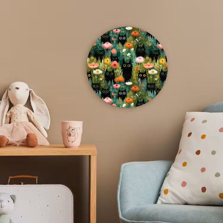 Katten - Bloemen - Kleurrijk Wandcirkel kunststof plaat 5mm dik klein 188 -tsfeer1_kind