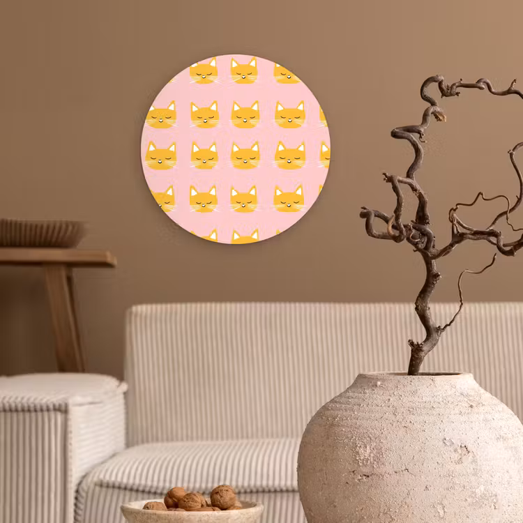 Katten - Patroon - Roze Wandcirkel kunststof plaat 5mm dik klein 188 -sfeer1