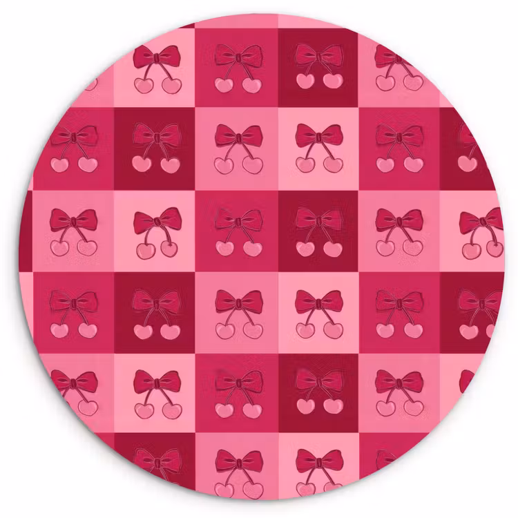 Kersen - Strikjes - Speels - Roze - Bordeaux Wandcirkel kunststof plaat 5mm dik klein 188 -3d