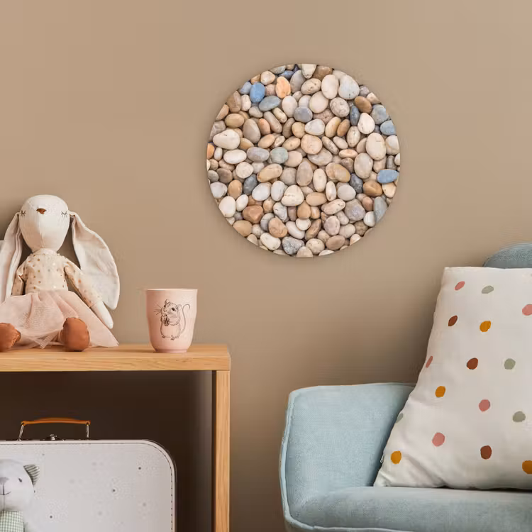 Kiezelstenen - Natuur - Textuur - Beige - Grijs Wandcirkel kunststof plaat 5mm dik klein -tsfeer1_kind