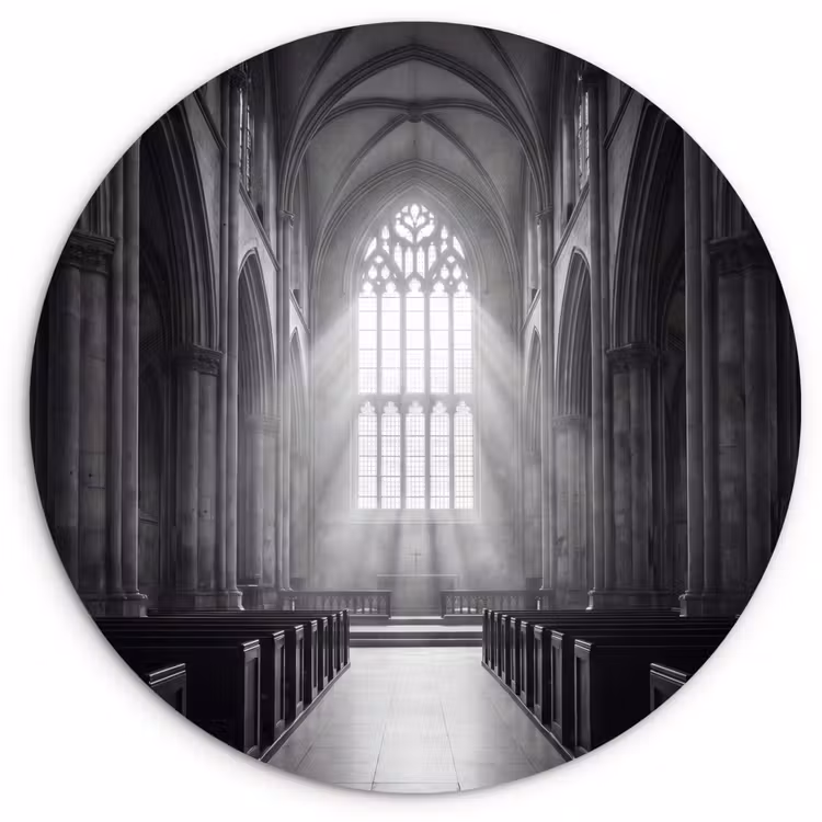 Kerk - Interieur - Lichtstralen - Architectuur - Klassiek Wandcirkel kunststof plaat 5mm dik klein -3d