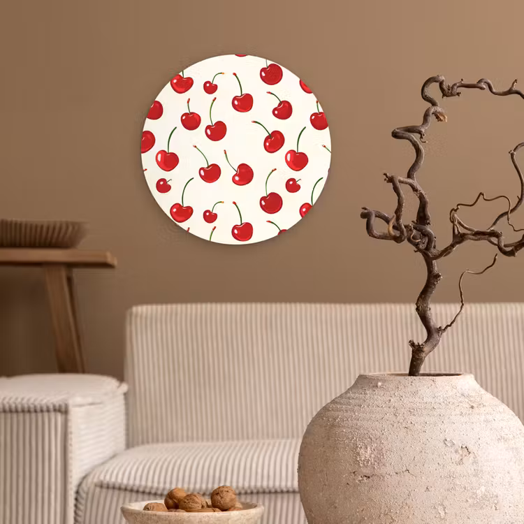 Kersen - Minimalistisch - Rood Wandcirkel kunststof plaat 5mm dik klein 188 -sfeer1