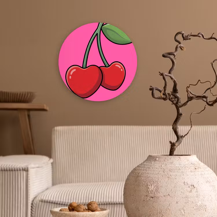Kers - Roze - Fruit Wandcirkel kunststof plaat 5mm dik klein -sfeer1