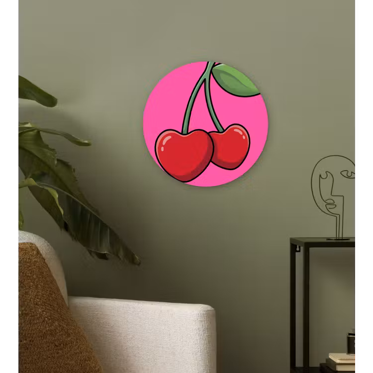 Kers - Roze - Fruit Wandcirkel kunststof plaat 5mm dik klein -sfeer3