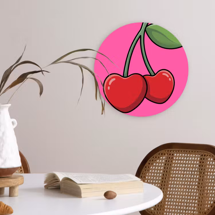 Kers - Roze - Fruit Wandcirkel kunststof plaat 5mm dik klein -sfeer4