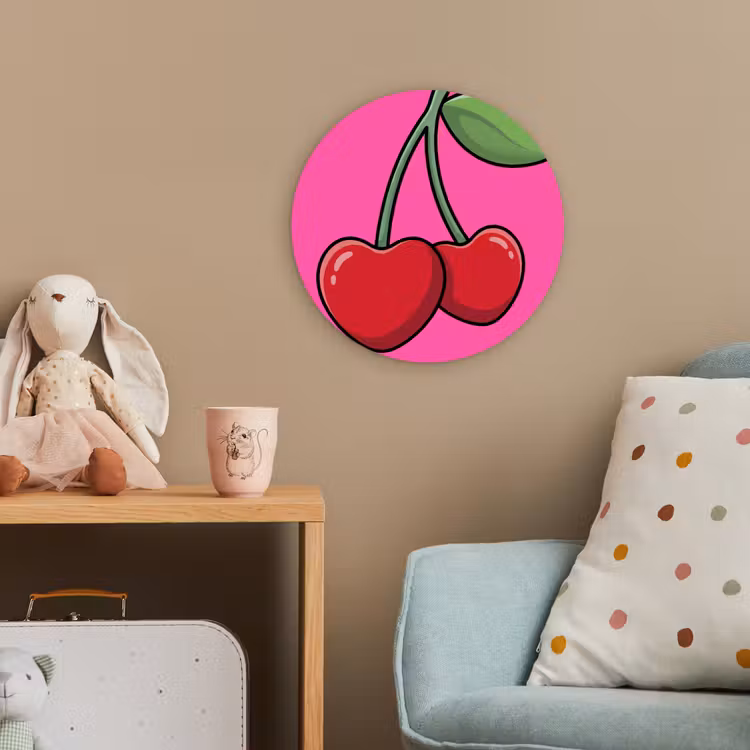 Kers - Roze - Fruit Wandcirkel kunststof plaat 5mm dik klein -tsfeer1_kind