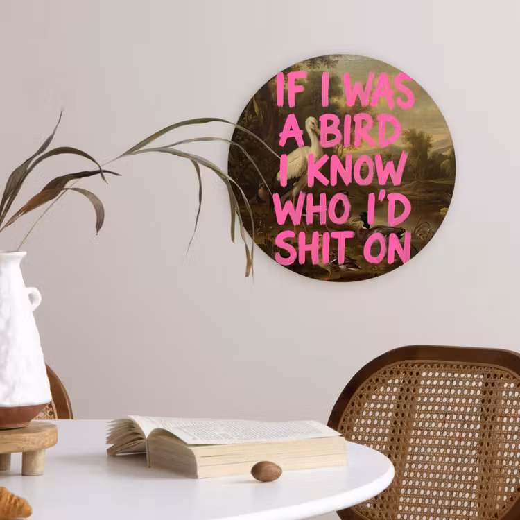 Klassiek - Humor - Roze Wandcirkel kunststof plaat 5mm dik klein -sfeer4
