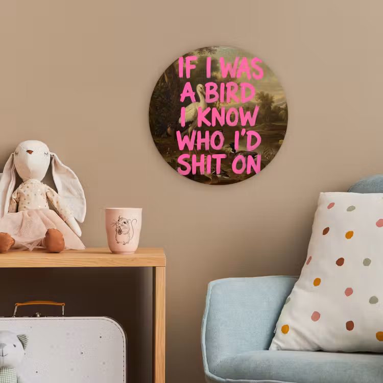 Klassiek - Humor - Roze Wandcirkel kunststof plaat 5mm dik klein -tsfeer1_kind