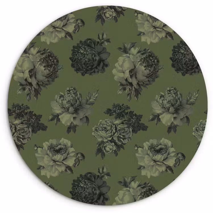 Klassiek - botanisch - olijfgroen - bloemen Wandcirkel kunststof plaat 5mm dik klein 188 -3d
