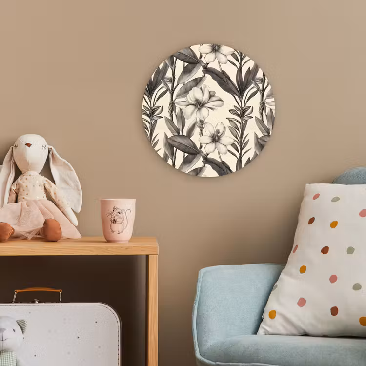 Klassiek - Botanisch - Zwart - Beige Wandcirkel kunststof plaat 5mm dik klein 188 -tsfeer1_kind