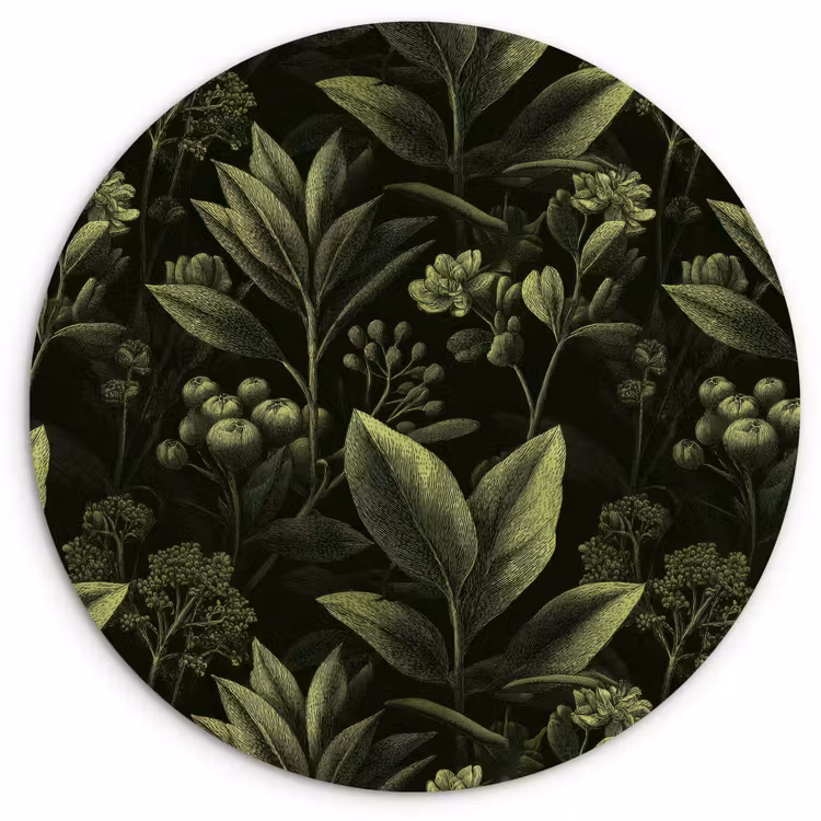 Klassiek - Donker - Botanisch - Planten Wandcirkel kunststof plaat 5mm dik klein 188 -3d