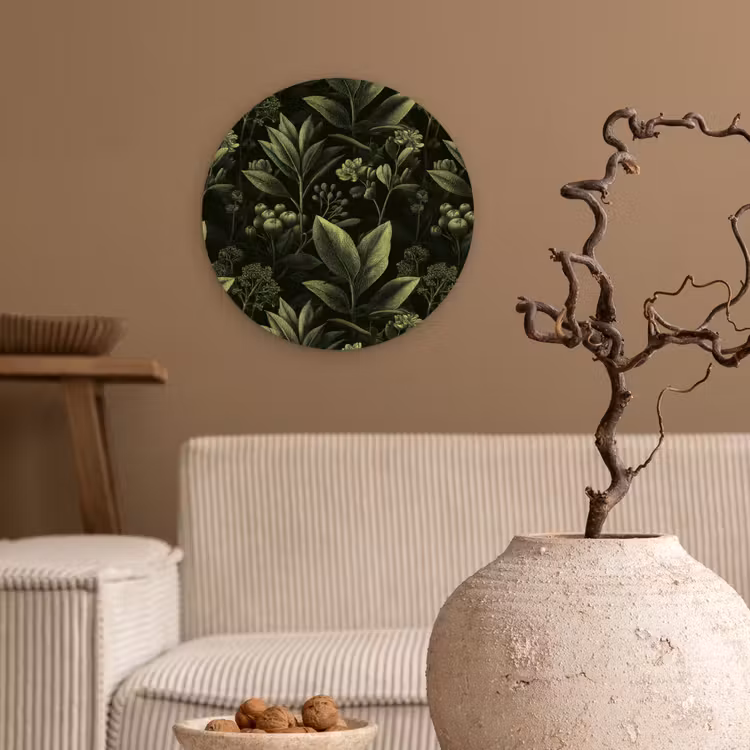 Klassiek - Donker - Botanisch - Planten Wandcirkel kunststof plaat 5mm dik klein 188 -sfeer1