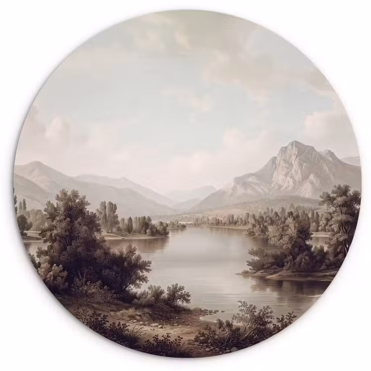 Klassiek - Landschap - Sereen Wandcirkel kunststof plaat 5mm dik klein -3d