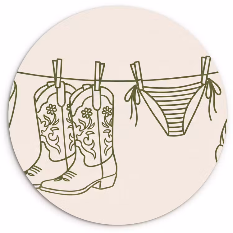Kleding - Waslijn - Zomer - Lijntekening - Groen Wandcirkel kunststof plaat 5mm dik klein -3d