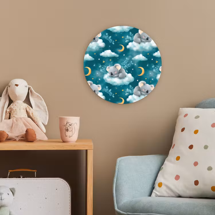 Koala's - Betoverend - Blauw Wandcirkel kunststof plaat 5mm dik klein 188 -tsfeer1_kind