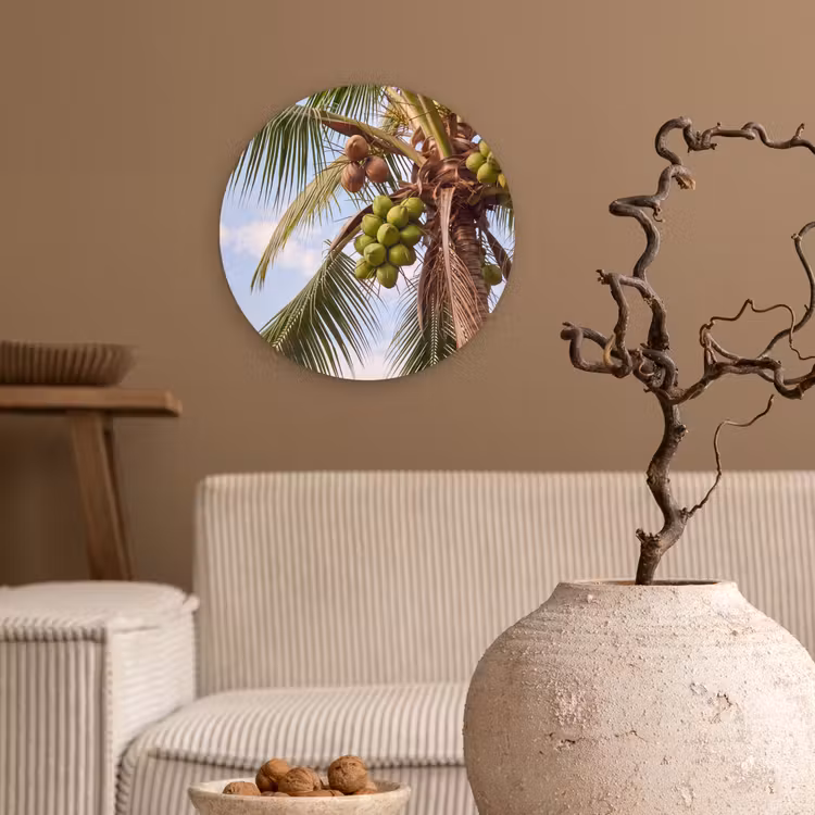 Kokosnoot - Boom - Tropisch - Natuur - Groen Wandcirkel kunststof plaat 5mm dik klein -sfeer1