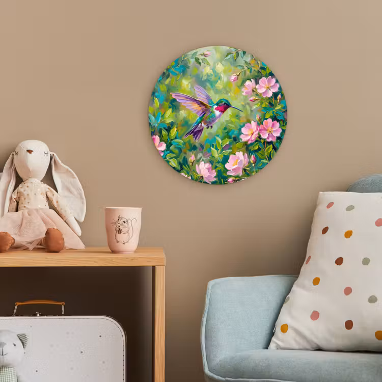 Kolibrie - Bloemen - Natuur - Kleurrijk Wandcirkel kunststof plaat 5mm dik klein -tsfeer1_kind